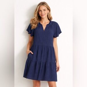 Alex Marie Navy Blue Textured Tiered Dress – Size 18 (NWT)